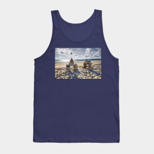 Rock Cairns On Amroth Beach, Wales Tank Top